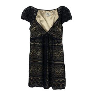 Milly Dress 4 Womens Black Lace Front Tie Mini Short Sleeve Empire Waist Tie